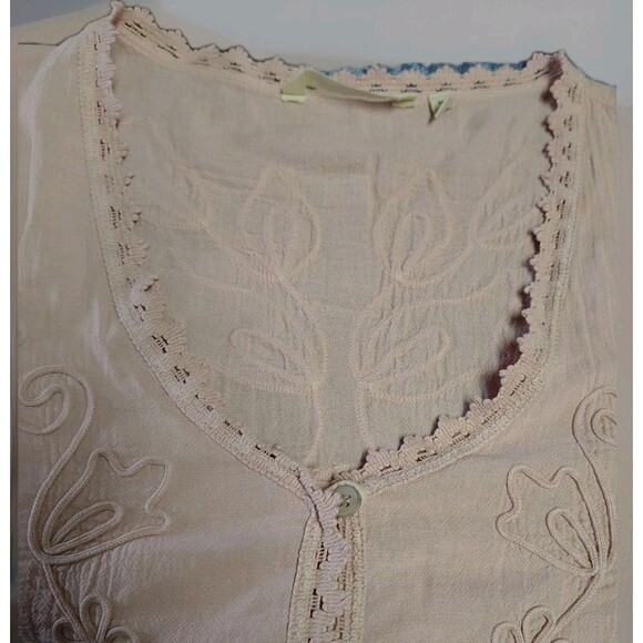 Soft Surroundings Dress Size M Pink Hi-Low Buttons Embroidery Midi Cotton - Picture 8 of 14